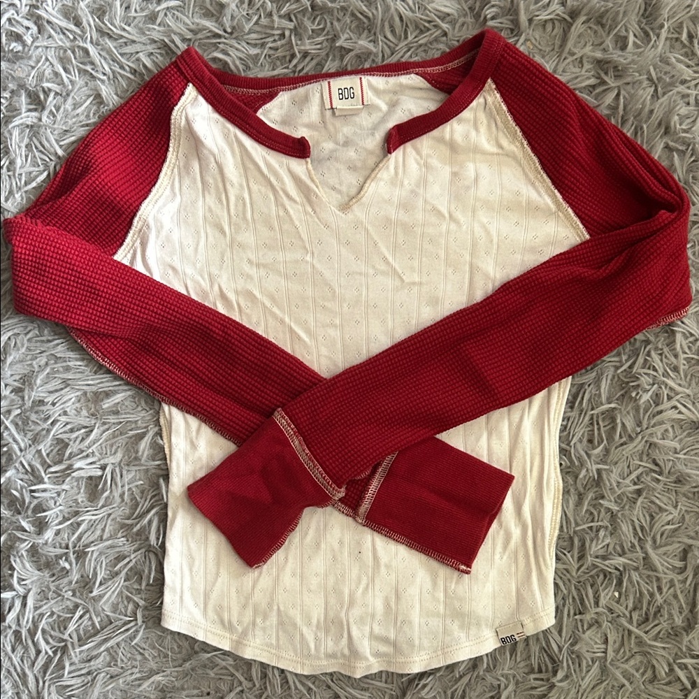 BDG Red and Cream Long Sleeve Tee